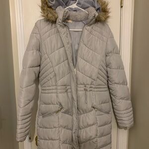 Kara Ivory Quilted Jacket with Faux Fur